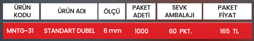STANDART DUBEL MNTG-31 Detay
