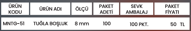 TUĞLA BOŞLUK MNTG-51 Detay