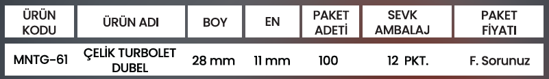 ÇELİK TURBOLET DUBEL MNTG-61 Detay