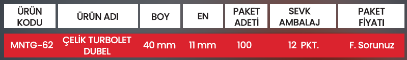 ÇELİK TURBOLET DUBEL MNTG-62 Detay